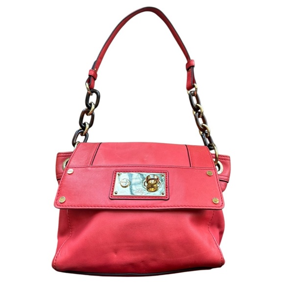 MILLY Leather Chainstrap Shoulder Bag Purse Salmon Red Pink Gold Hardware - Picture 3 of 11